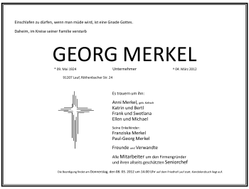 Traueranzeige von Georg Merkel von Pegnitz-Zeitung